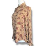 Vintage 90s Top Tan Maroon Silk Paisley Button Front Long Sleeve Dark Floral 6 Photo 5