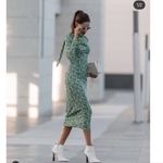 ZARA  Open Back High Neck Midi Length Green Floral Dress size L Photo 10