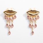 Mango Gold and Pink Lip Drop Dangle Gem Beads Rhinestone Earrings New with Tags Photo 0