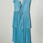 SABINA MUSAYEV Light Blue Metallic Corseted Back Keyhole Cutout Amandea Dress M Size M Photo 9