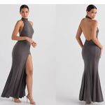 House Of CB  Juliette Shadow Halter Gown‎ gray Maxi gown NWOT size Large Photo 2