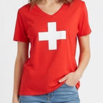 Heidi com Red Swiss Flag V Neck T Shirt XL Cotton Modal Made in Turkey Photo 0