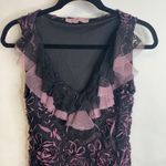 Vintage Lace Mesh Ruffle Sheath Dress Sz Medium Purple Black Photo 6