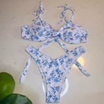 NWOT Floral Blue and White Bikini Swim Set Size Large Photo 0