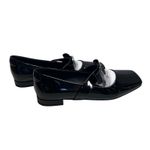 Black Faux Patent Square Toe Mary Jane Ballet Flats Rhinestone Bow Womens Size 8 Photo 1