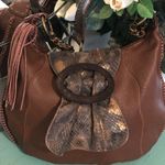 Carlos Falchi for CHI leather snakeskin hobo Purse tassels Brown Photo 1