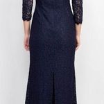 Adrianna Papell  Scalloped Lace Square Neck 3/4 Sleeve Back Navy Dress Photo 1