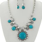 ANTIQUE SILVER TONE TURQUOISE NECKLACE & EARRINGS Photo 0
