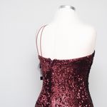 Betsy and Adam One Shoulder Burgundy Sequin Cocktail Dress Photo 7