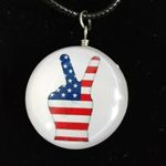 Set of 2 American Flag Peace Sign Glass Pendant Necklace White Photo 0