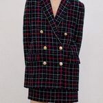 ZARA Tweed Plaid Double Breasted Blazer Green Red Gold Buttons Photo 0
