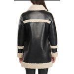 Badgley Mischka  Overcoat Jacket Sz M Faux Shearling Leather Black Aviator​ Photo 1