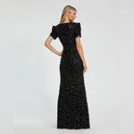 Mac Duggal 24003 Womens Black Gathered Short Sleeve Beaded Gown Photo 6