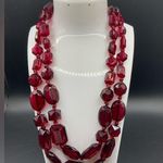 Cranberry red beaded 2 strand statement necklace 17” Photo 0
