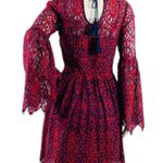 Ultra Pink Red & Blue Lace Dress With Bell Sleeves Sz S Photo 3