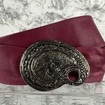 Vintage Women Adjustable Wide Leather Belt With Brass Paisley Clip Buckle Size M Pink Photo 0