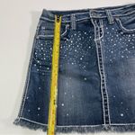 Petrol Blue Denim Mini Skirt Rhinestone Women 4 Western Y2k Frayed Hem Festival Photo 1