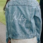 Heirloom Bridal Company Jean Jacket Pearl Embroidered And Bedazzled  Photo 0