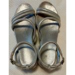 J/SLIDES Womens Quilt Ankle Strap Platform Leather Sandals Silver 6 Photo 3