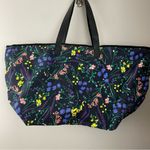 Victoria's Secret  Tote Bag Large Floral Flower Navy Blue Zippered Canvas Beach Photo 2