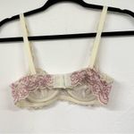 Cream Pink Embroidered Lace Floral Demi Bra 32A Delicate Girly Romantic Coquette Size undefined Photo 4