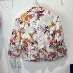 Maakif‎ New York Floral Print Blazer Cropped Jacket Career Size 4 White Photo 1
