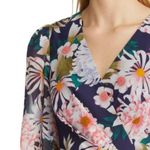 Eliza J Floral Long Sleeve High Low Faux Wrap Midi Dress Navy Size 6 NWT Photo 4
