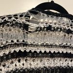 American Eagle  Cardigan Sweater Women's S Crochet Open Front Black White Stripes Photo 7