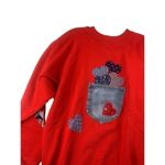 Hanes Red Sweatshirt X-Large With Denim Heart Pocket & Patchwork Appliqué Photo 2