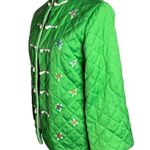 Vintage 70s Alfred Shaheen Quilted Asian Coat Small Green Frog Button Bell Sleev Photo 2