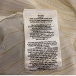 BCBGMAXAZRIA Lurex Metallic Stripe Split Neck Ruffle Blouse White Silver Gold L Photo 7