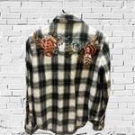 Driftwood  Black and White Plaid Shirt with Floral Embroidery XS Photo 1