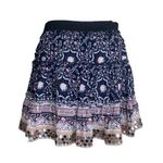 Free People Navy Blue Floral Tiered Boho Sequin Ruffle Elastic Pull On Skirt Photo 1