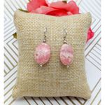 Lot of 2 Drop Dangle Natural Stone Pink & Tiger Eye Pierced Hook Earrings 1.25" Photo 1
