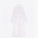 ZARA  Oyster White Bohemian Button-down Lapel Collar Trimmed Midi Dress Sz XXL Photo 3