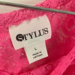 Stylus Hot Pink lace Flutter Sleeve Scoop Neck Top size Large Photo 3