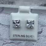 Sterling Silver  6mm Square Clear CZ Stud Earrings Photo 1