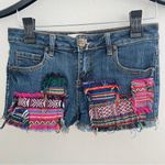 Hippie Bohemian Jean Shorts Patch Works Festival Womens Size 7 Cut Photo 1