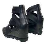Sorel Joanie II Black Platform Wedge Sandals Sz 9 Elastic Strap Leather Photo 6