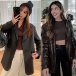 ZARA brown faux leather blazer jacket blogger favorite medium minimalist Photo 3