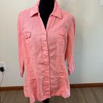 JM Collection 100% Linen Top Peachy Pink Button Up Shirt V Neck 3/4 Sleeve Summer Preppy Boho‌ Photo 1