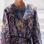 Anthropologie By Tunisian Tunic Paisley Vibrant Boho Smocked Collar. Photo 0