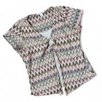 Dress Barn Y2K Petite Abstract Leaf Print Knit Top Shirt Ring Detail Short Sleeve Photo 0