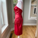 Vintage New Leaf Cherry Red Faux Leather Bodycon Corset Fringe Mini Dress Sz 3/4 Photo 1