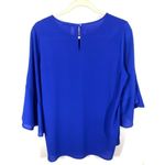Pleione Women's Bell Sleeve Round Neck Keyhole Back Blouse Blue Medium Photo 4