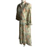 Vintage 80s Button Front Shirt Dress M White Floral 3/4 Sleeve Shoulder Pads Size M Photo 5