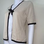 Laura Scott  Open Front-Tie Cardigan in Ecru & Black Photo 7