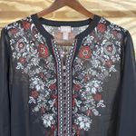 Chico's Bedazzled Floral Tunic Top Dark Romantic Sheer Size 2 Medium 12/14 Photo 3