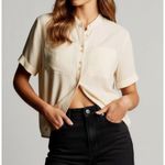 Sézane Maiana Short Sleeve Silk Shirt, Cream, FR38/US6 Photo 1