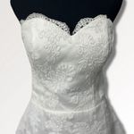 Strapless Mini Wedding Homecoming Prom Formal Dress Floral Lace No Label XS White Photo 2